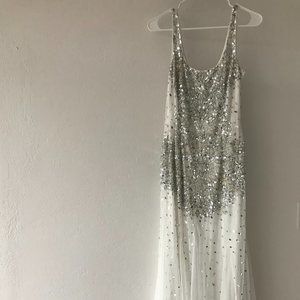 Adrianna Pappell White Sequin Sleeveless Gown